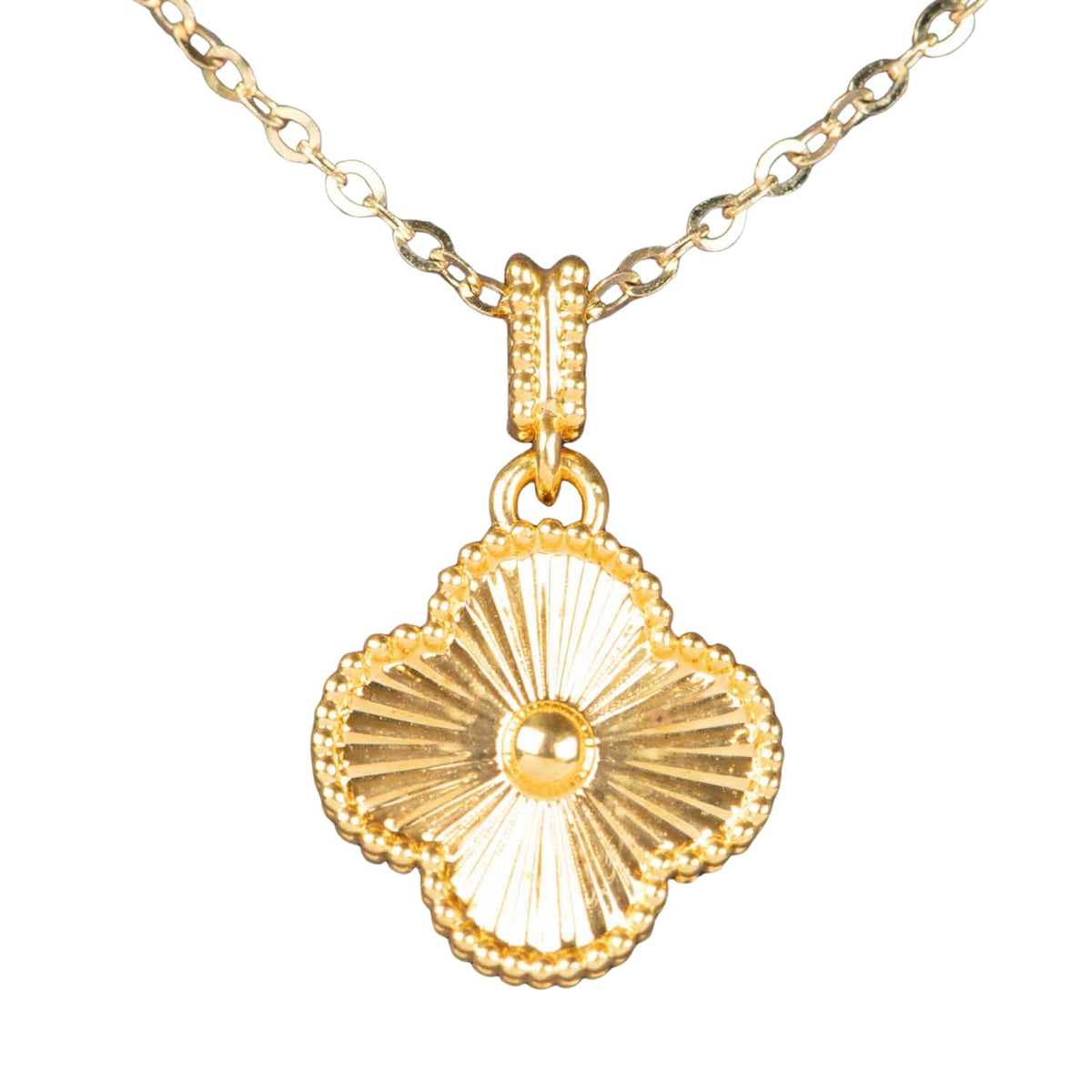 18K Gold Sparkly Clover Flower Pendant Hollow Light Weight R4722 Aurora Designer