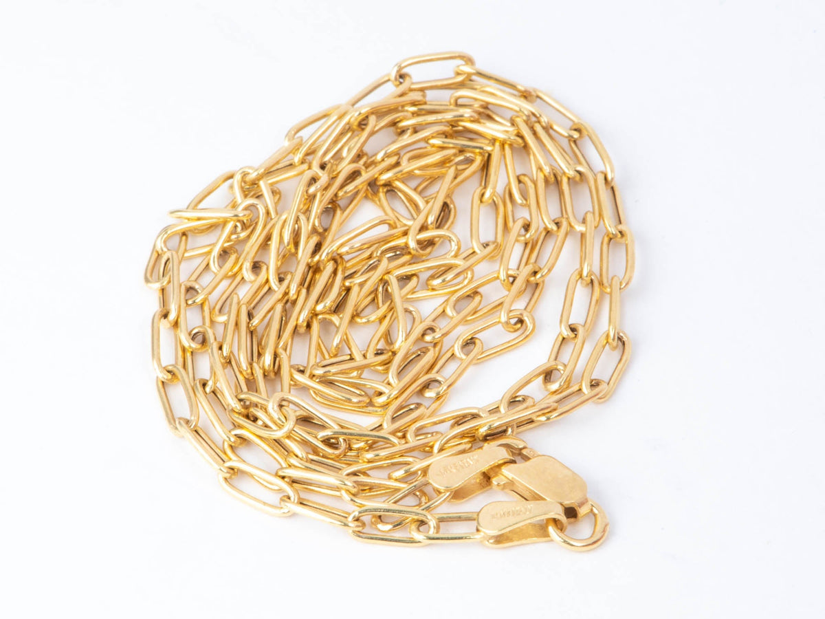 Solid 14K Gold Round Corner Paperclip Link Necklace Chain 24" Aurora Designer