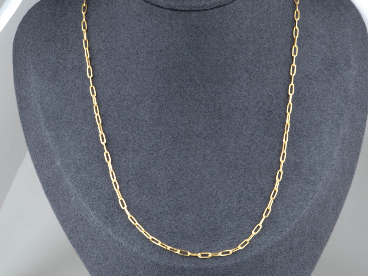 Solid 14K Gold Round Corner Paperclip Link Necklace Chain 24" Aurora Designer