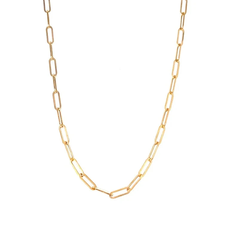 Solid 14K Gold Round Corner Paperclip Link Necklace Chain 24" Aurora Designer