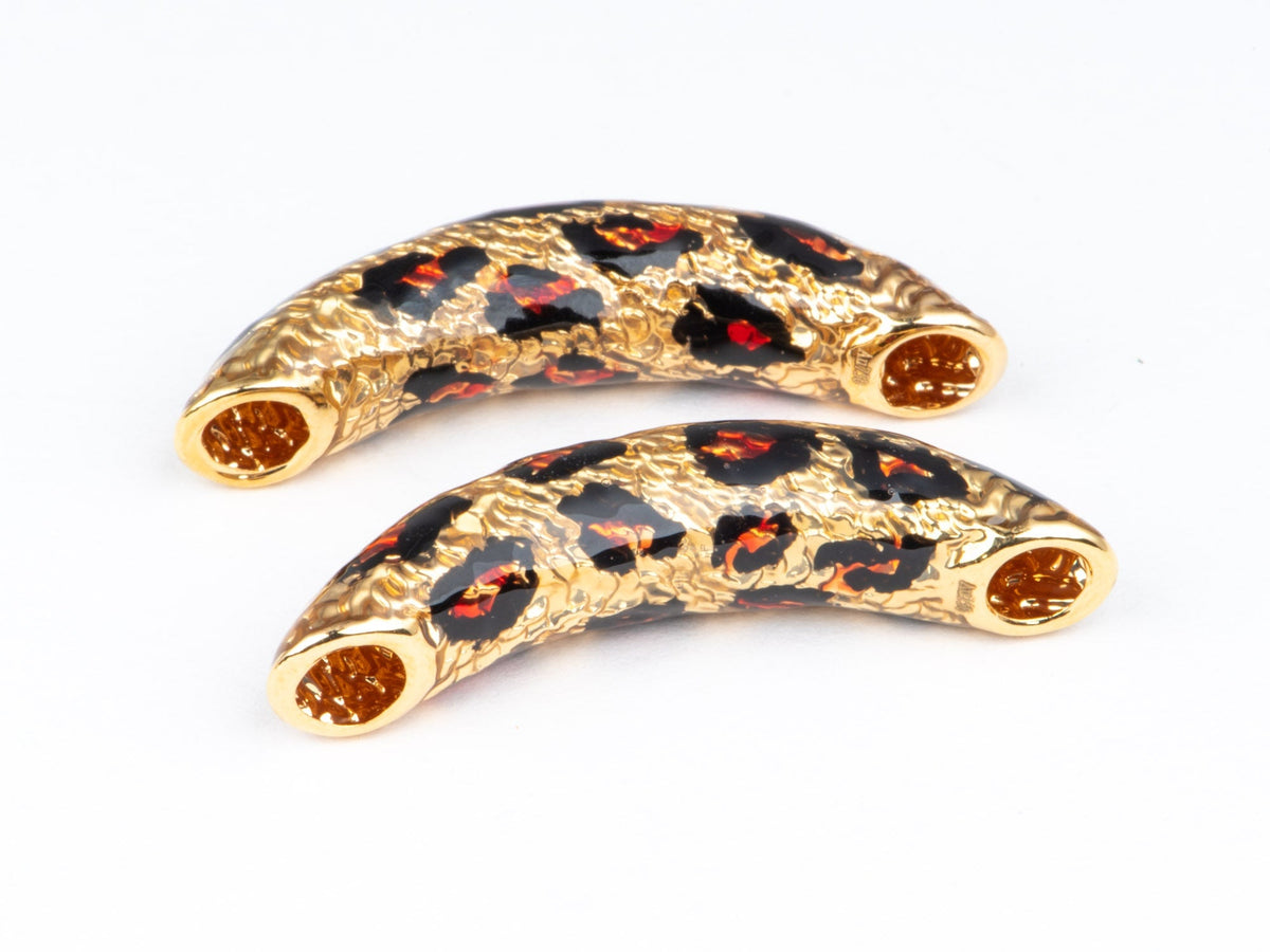 Real 18K Gold Leopard Print Necklace Slider Pendant Enamel Pattern Brown Black Spot R4732 Aurora Designer
