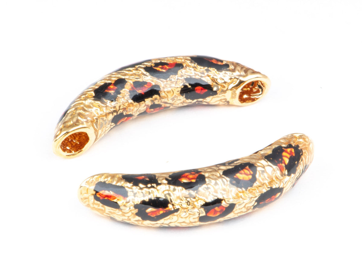 Real 18K Gold Leopard Print Necklace Slider Pendant Enamel Pattern Brown Black Spot R4732 Aurora Designer