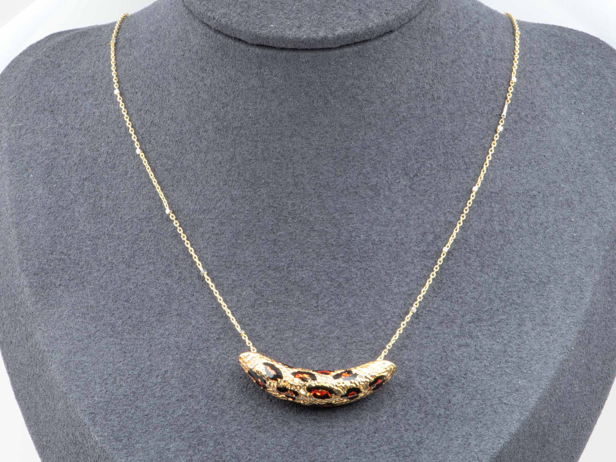 Real 18K Gold Leopard Print Necklace Slider Pendant Enamel Pattern Brown Black Spot R4732 Aurora Designer
