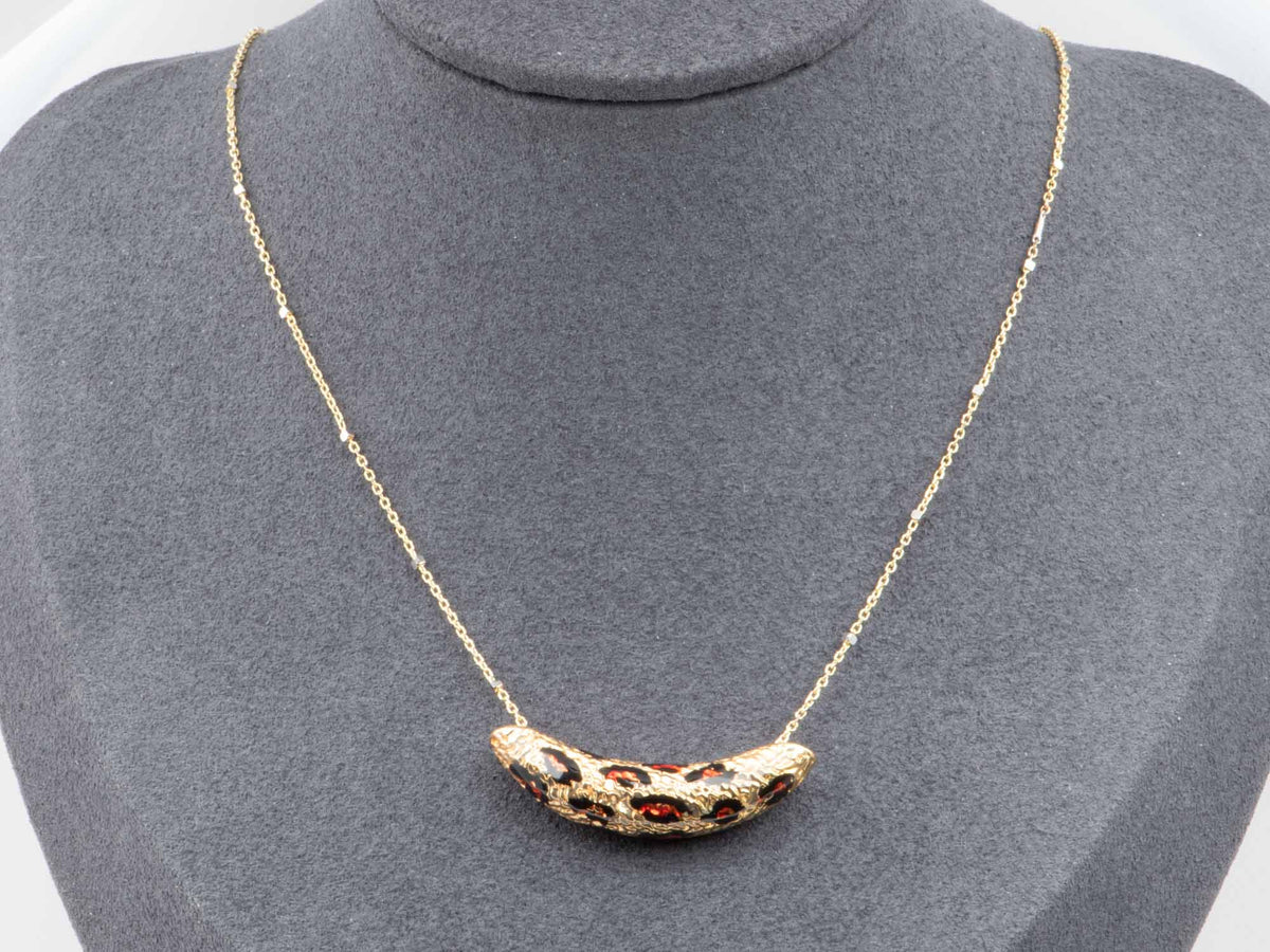 Real 18K Gold Leopard Print Necklace Slider Pendant Enamel Pattern Brown Black Spot R4732 Aurora Designer