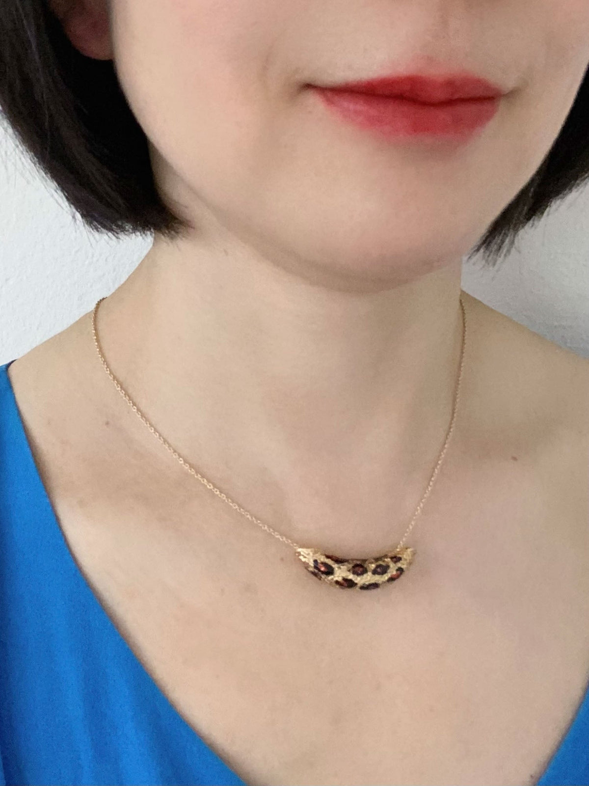 Real 18K Gold Leopard Print Necklace Slider Pendant Enamel Pattern Brown Black Spot R4732 Aurora Designer