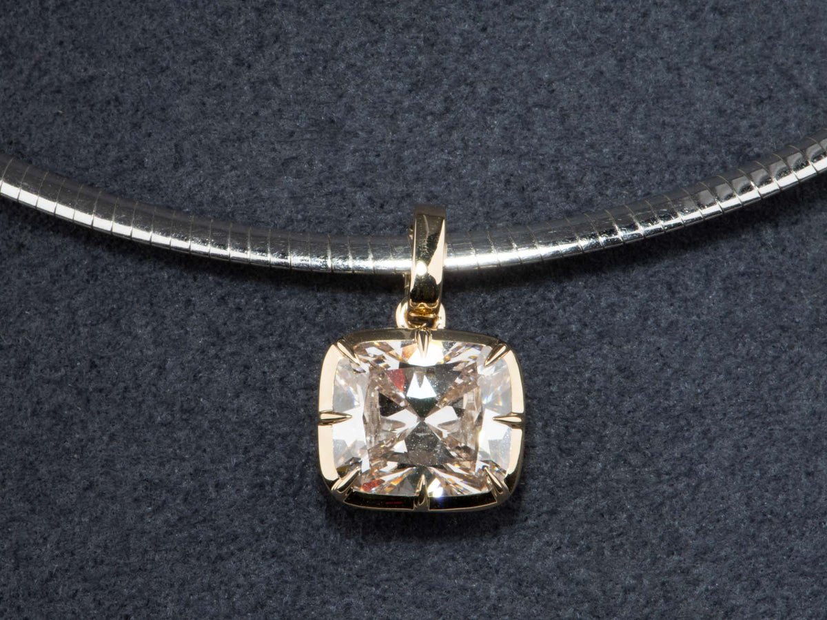 5.01ct Old Mine Cut Lab Diamond Vintage Georgian Style Pendant 14K Gold R4733 Aurora Designer