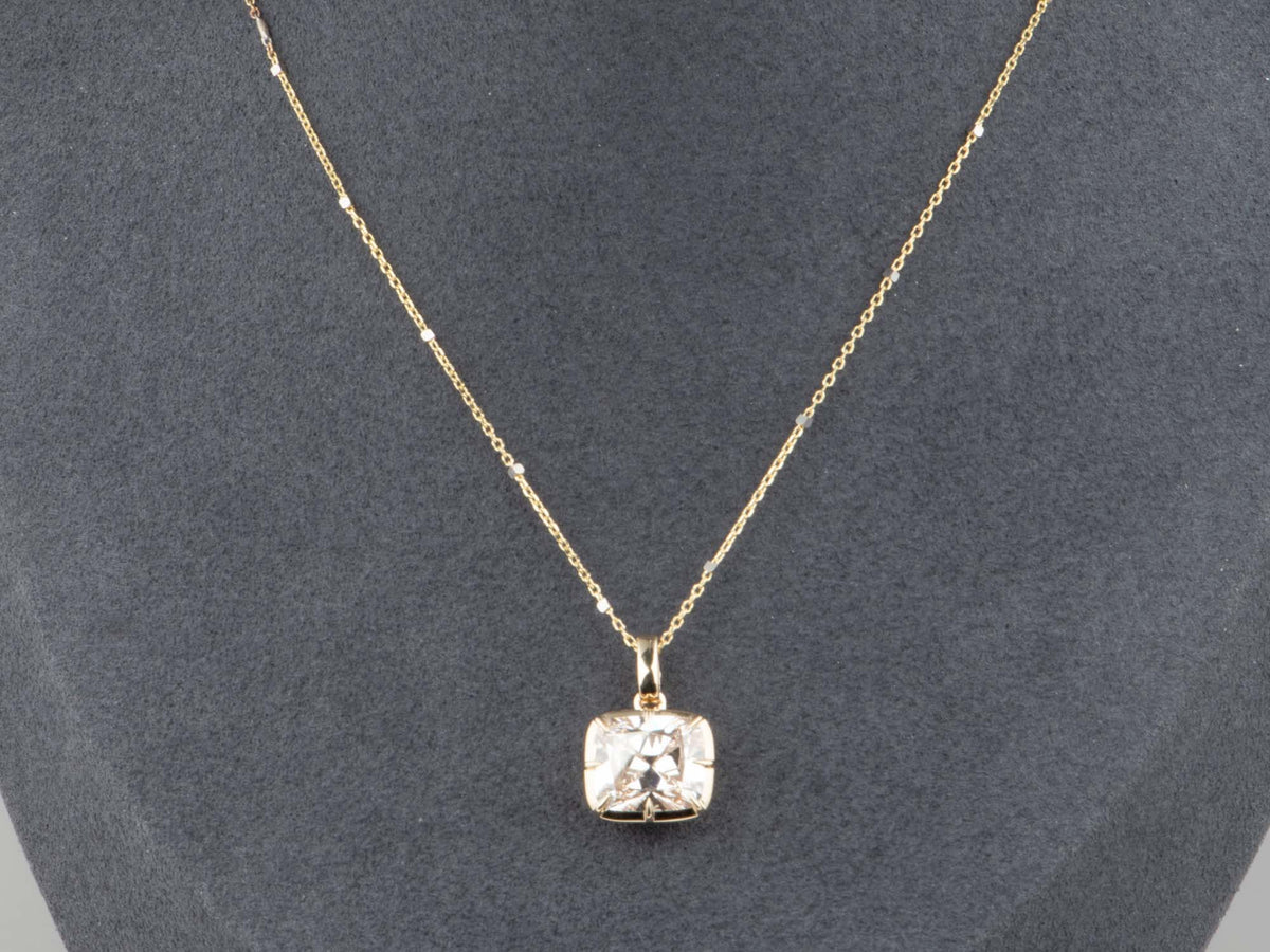 5.01ct Old Mine Cut Lab Diamond Vintage Georgian Style Pendant 14K Gold R4733 Aurora Designer