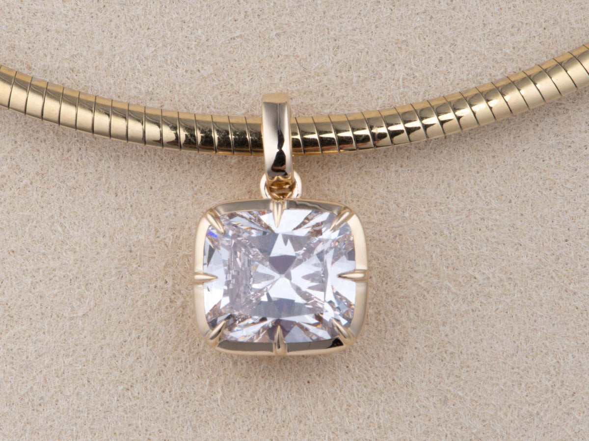 5.01ct Old Mine Cut Lab Diamond Vintage Georgian Style Pendant 14K Gold R4733 Aurora Designer