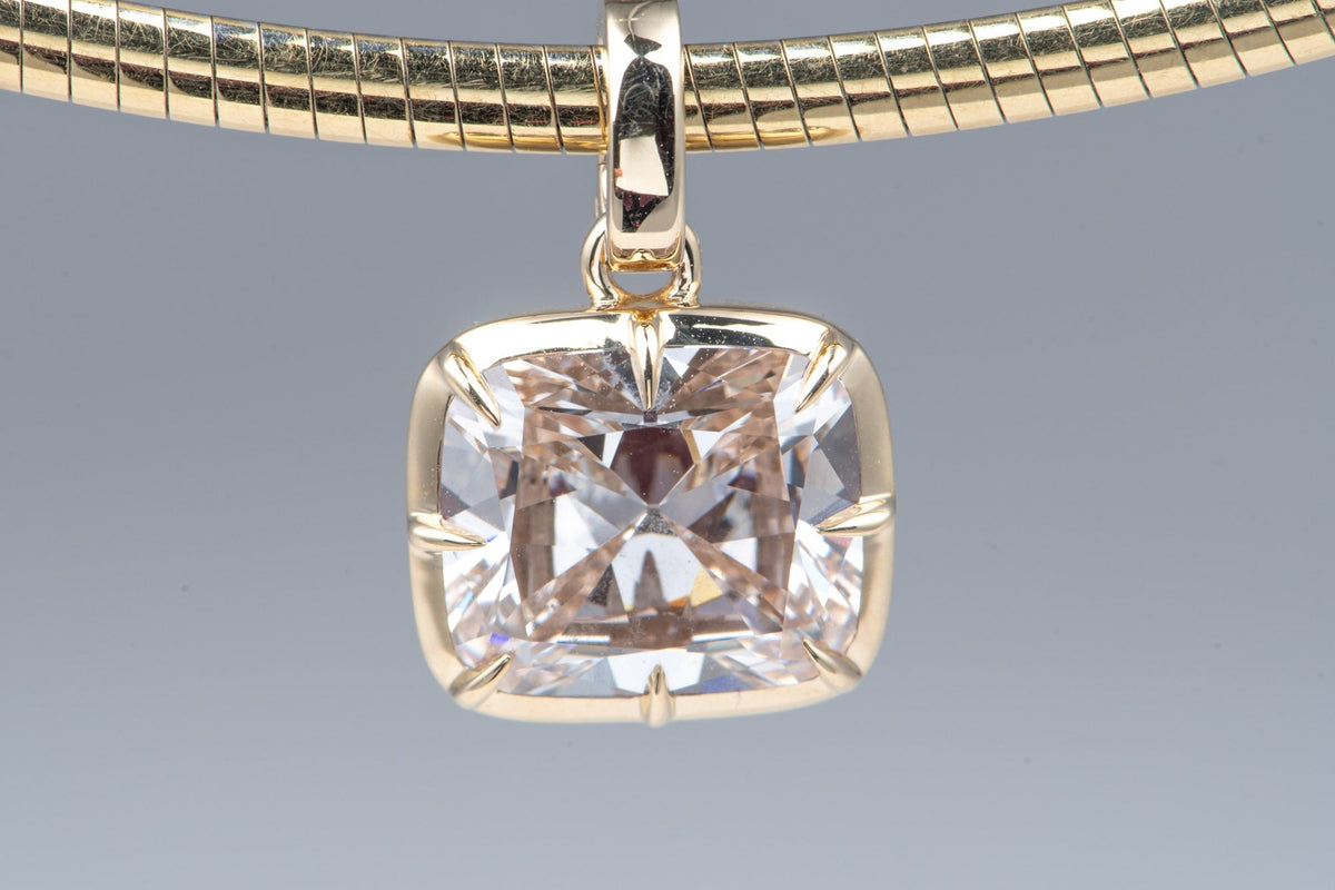 5.01ct Old Mine Cut Lab Diamond Vintage Georgian Style Pendant 14K Gold R4733 Aurora Designer