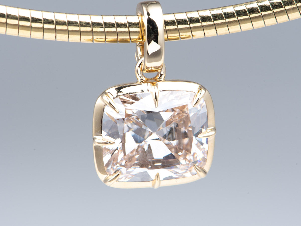 5.01ct Old Mine Cut Lab Diamond Vintage Georgian Style Pendant 14K Gold R4733 Aurora Designer