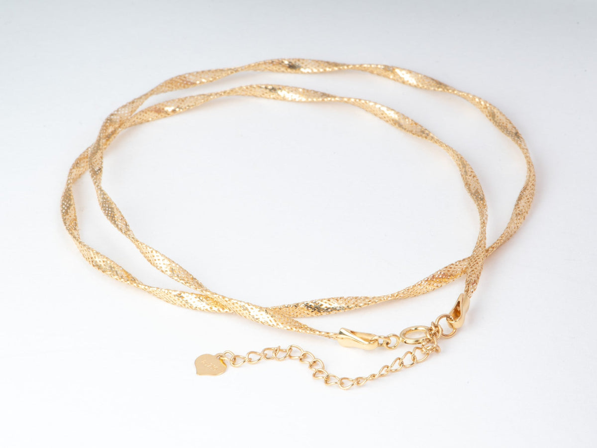 18K Solid Gold Light Weight Woven Necklace Wavy Wave Style Choker R4735 Aurora Designer