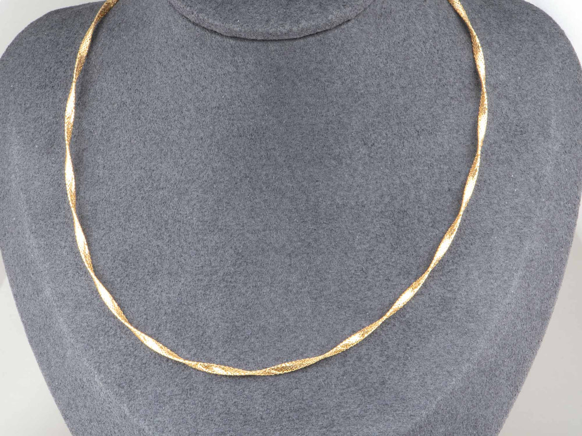 18K Solid Gold Light Weight Woven Necklace Wavy Wave Style Choker R4735 Aurora Designer