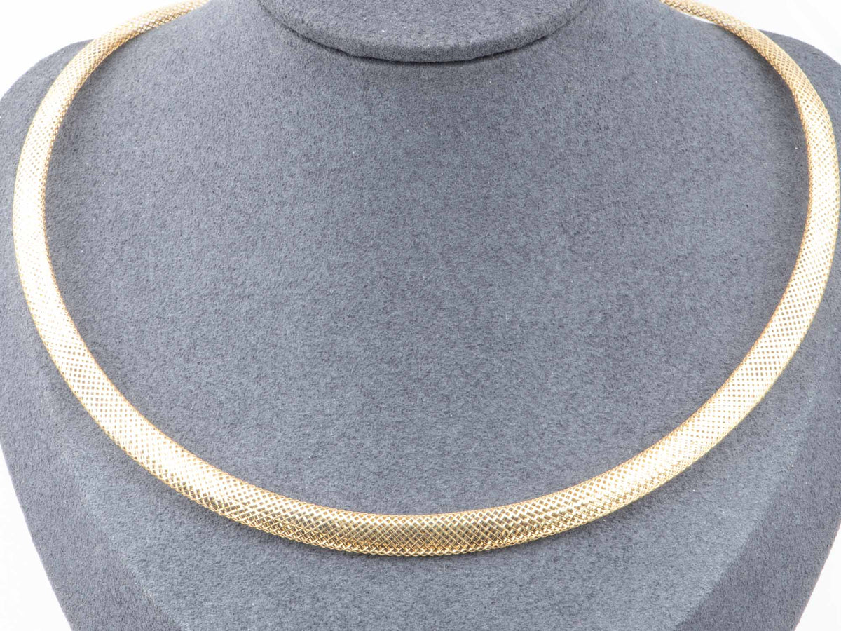 6.5mm Wide 18K Gold Woven Bib Necklace Light Weight Italy Italian Designer Jewelry Cleopatra Style R4736 Aurora Designer