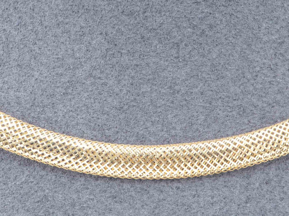 6.5mm Wide 18K Gold Woven Bib Necklace Light Weight Italy Italian Designer Jewelry Cleopatra Style R4736 Aurora Designer