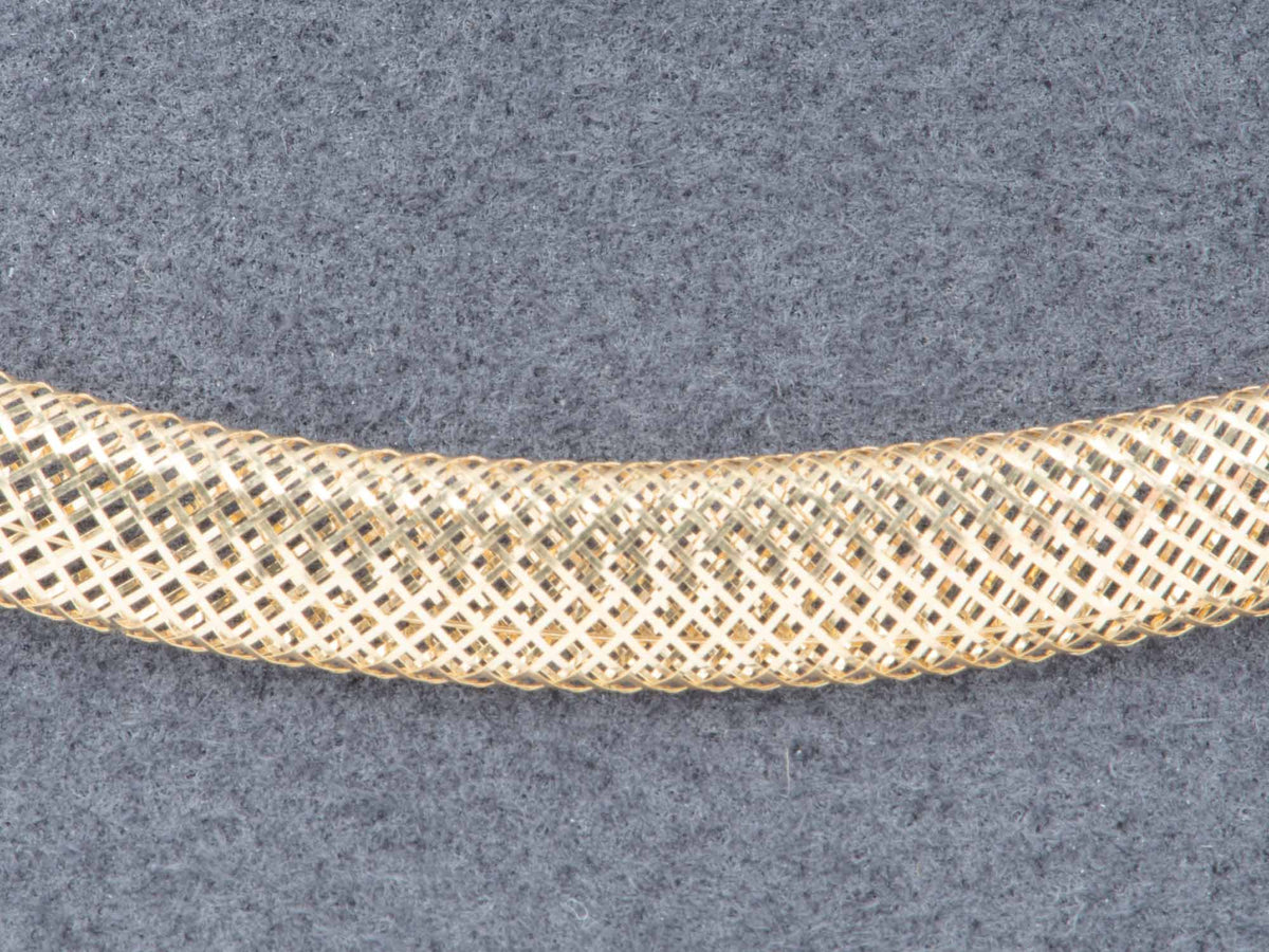 6.5mm Wide 18K Gold Woven Bib Necklace Light Weight Italy Italian Designer Jewelry Cleopatra Style R4736 Aurora Designer