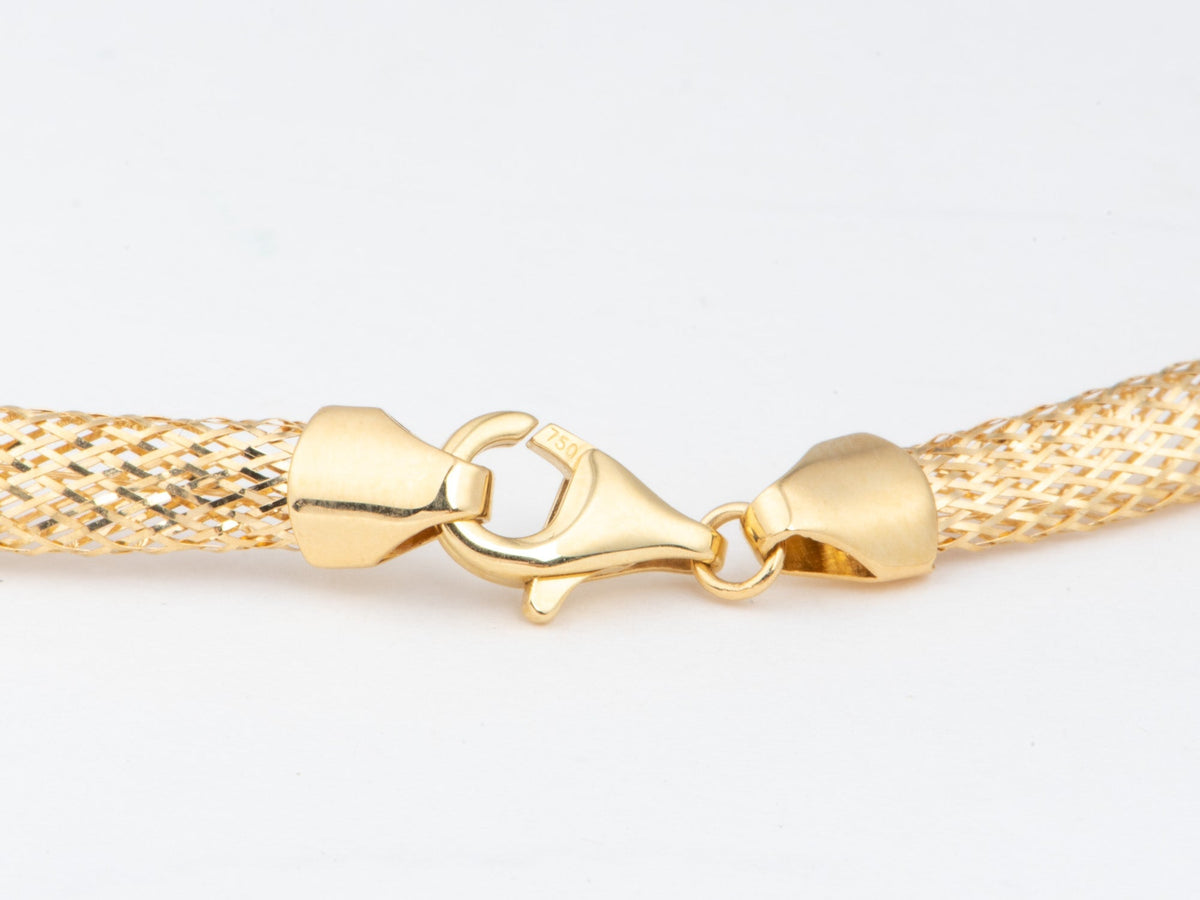6.5mm Wide 18K Gold Woven Bib Necklace Light Weight Italy Italian Designer Jewelry Cleopatra Style R4736 Aurora Designer
