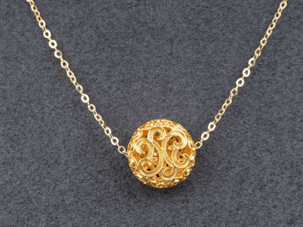 18K Gold Filigree Slider Charm Pendant with Cloud Design and Jade Jadeite Center Light Weight R4741 Aurora Designer