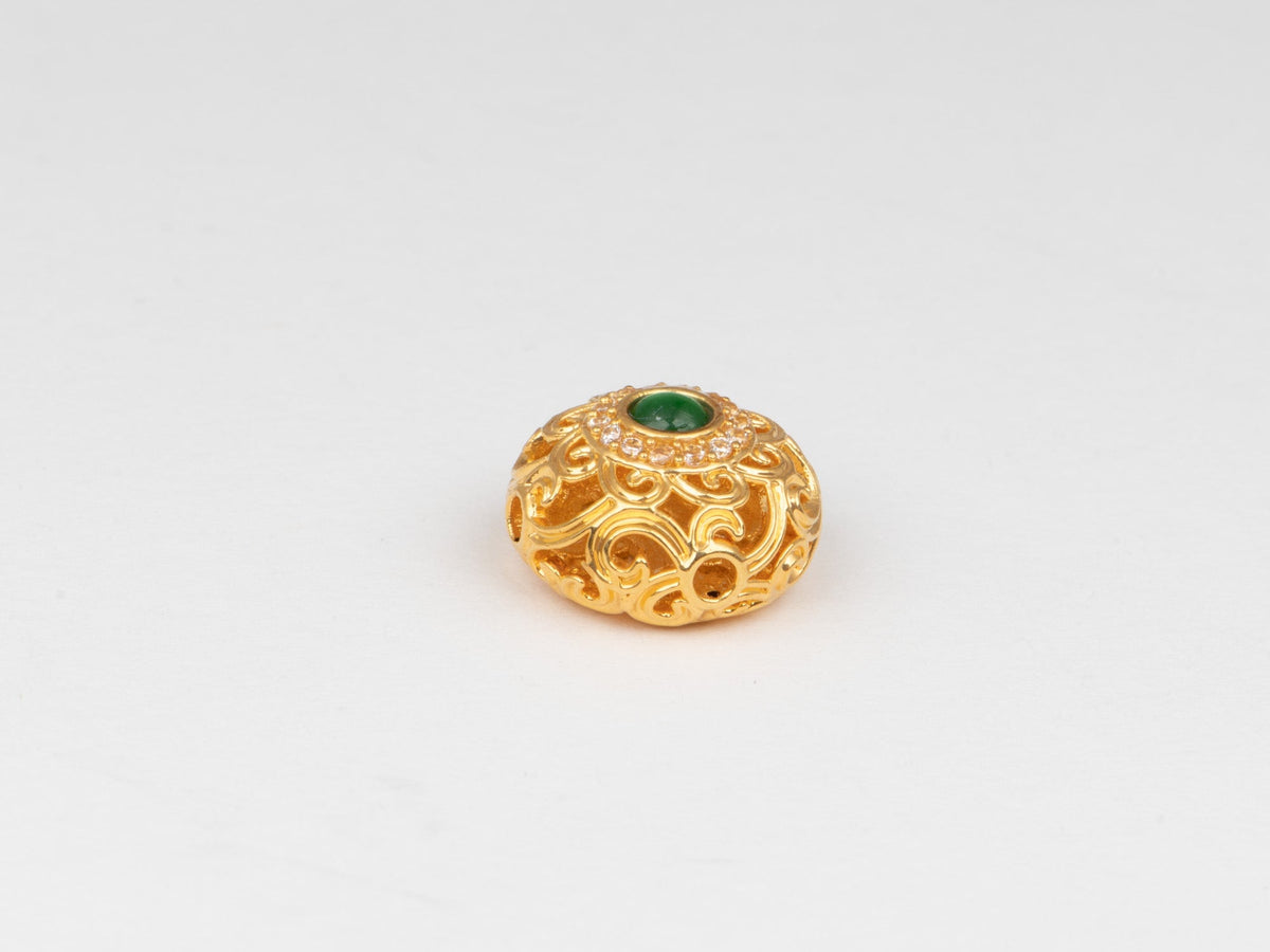 18K Gold Filigree Slider Charm Pendant with Cloud Design and Jade Jadeite Center Light Weight R4741 Aurora Designer
