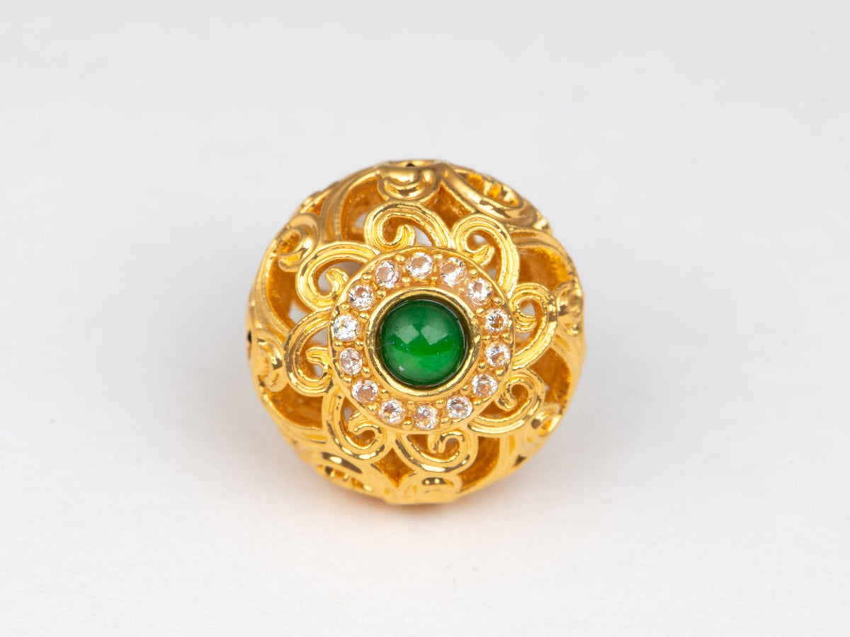 18K Gold Filigree Slider Charm Pendant with Cloud Design and Jade Jadeite Center Light Weight R4741 Aurora Designer