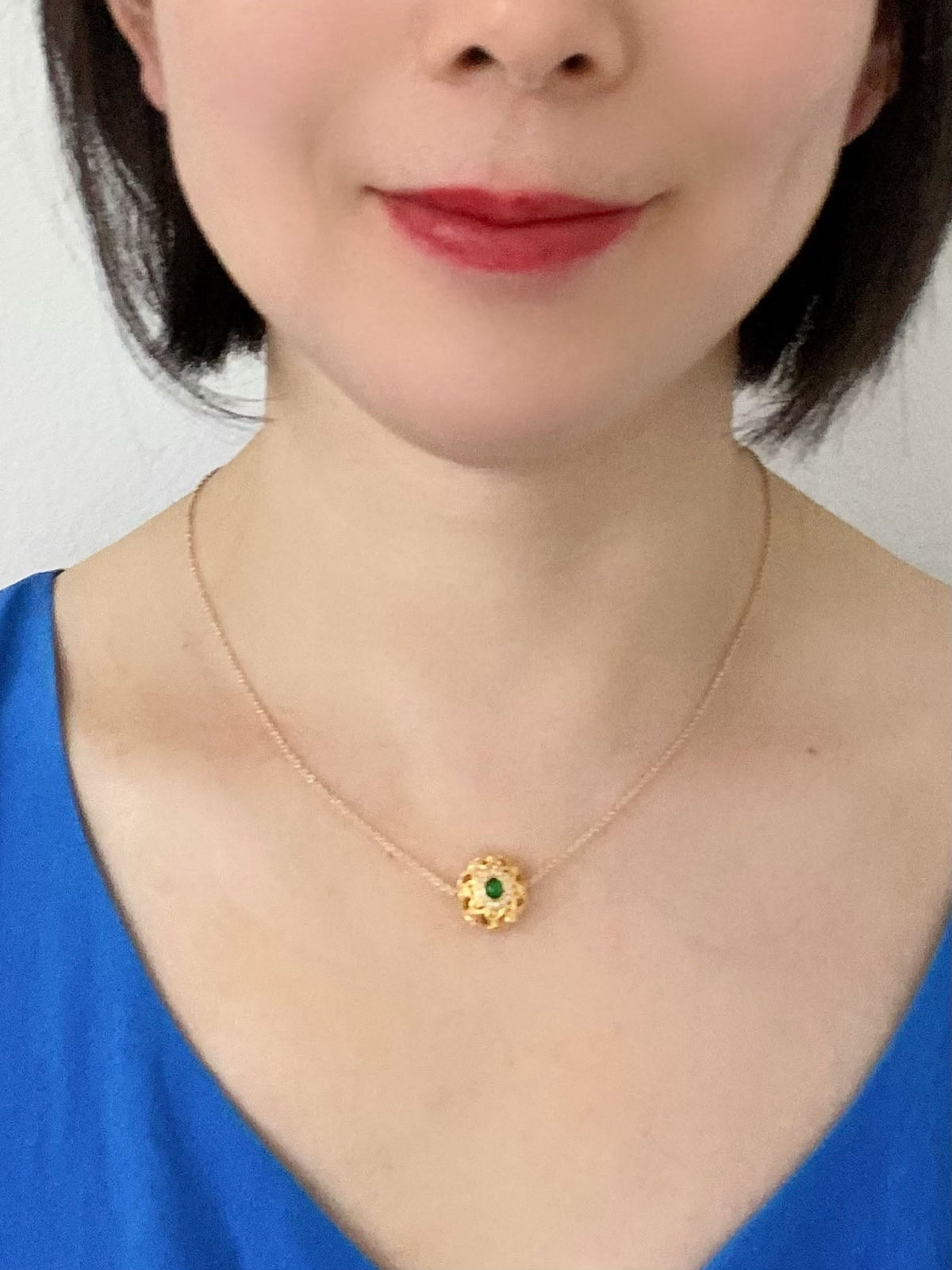 18K Gold Filigree Slider Charm Pendant with Cloud Design and Jadeite Center R4741 Aurora Designer