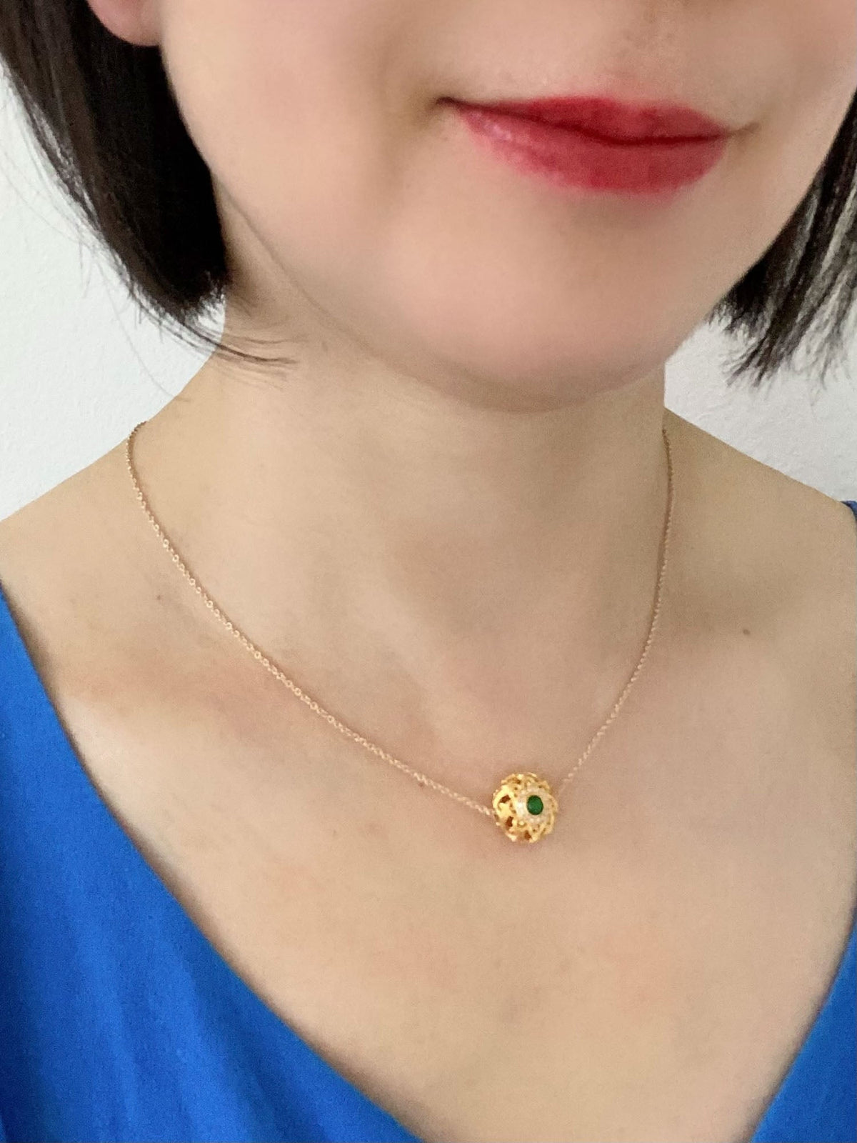 18K Gold Filigree Slider Charm Pendant with Cloud Design and Jadeite Center R4741 Aurora Designer