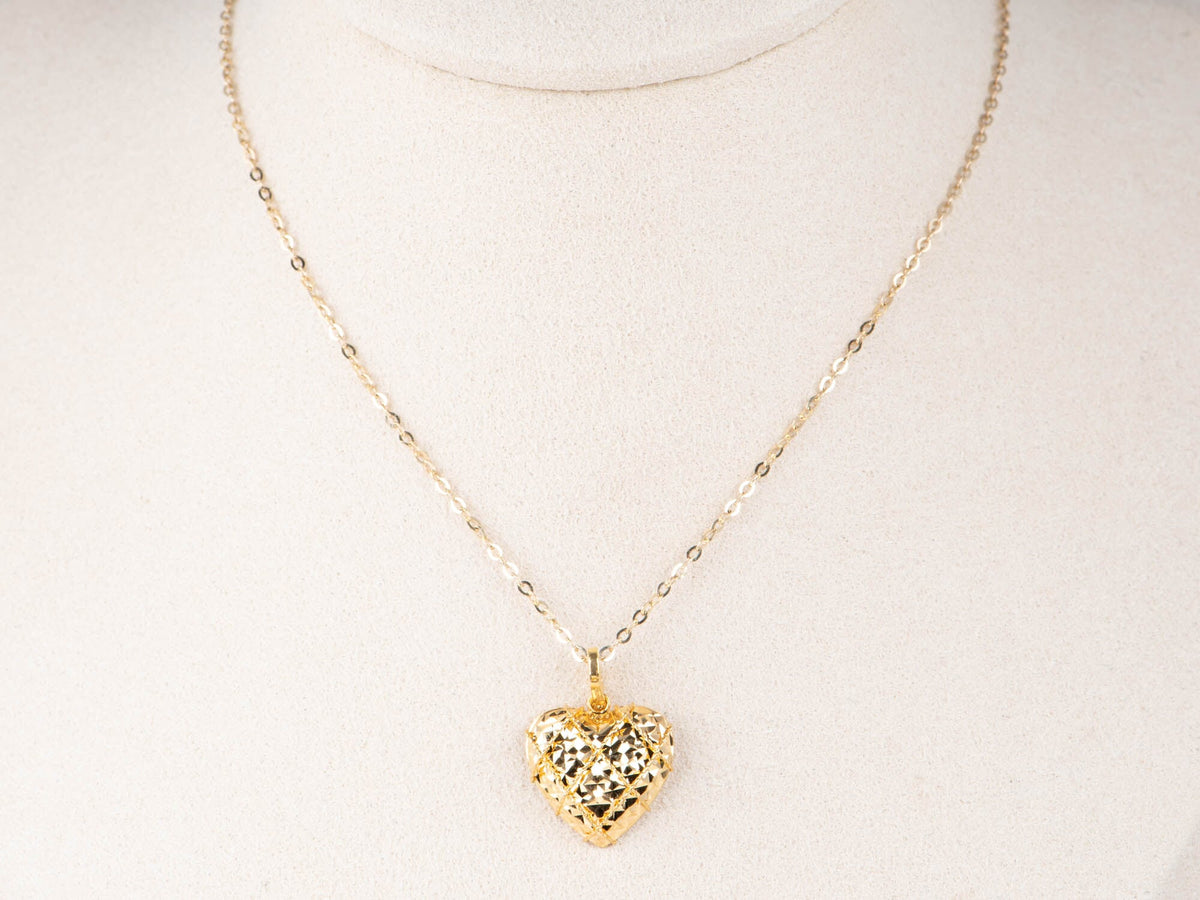 18K Gold Heart Shape Pendant for Necklace Sparkly Mirror Cut Love Language R4744 Aurora Designer