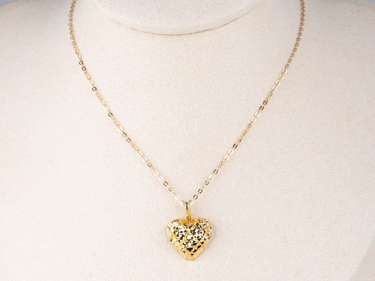 18K Gold Heart Shape Pendant for Necklace Sparkly Mirror Cut Love Language R4744 Aurora Designer