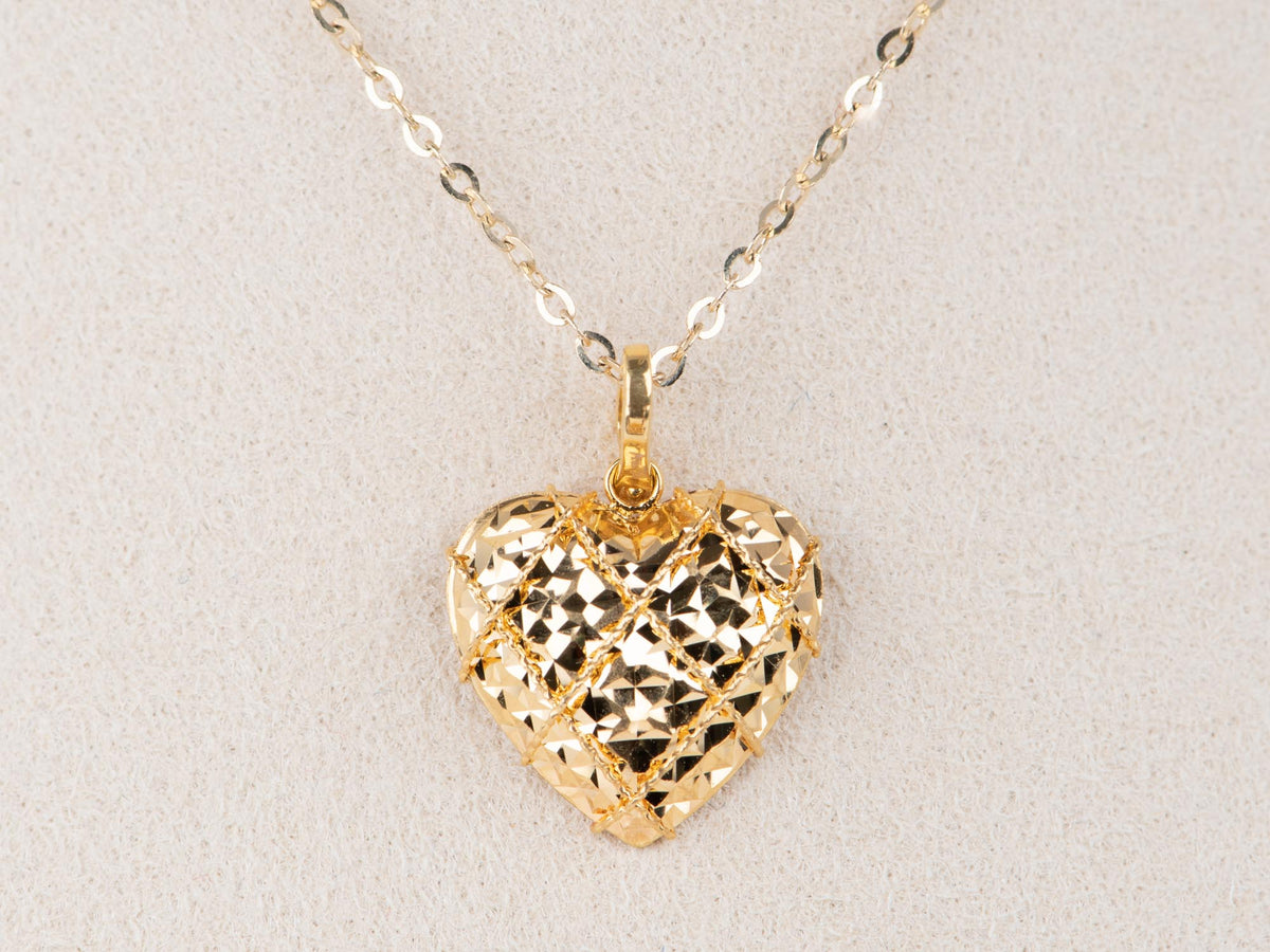 18K Gold Heart Shape Pendant for Necklace Sparkly Mirror Cut Love Language R4744 Aurora Designer