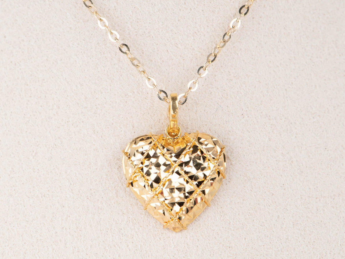 18K Gold Heart Shape Pendant for Necklace Sparkly Mirror Cut Love Language R4744 Aurora Designer