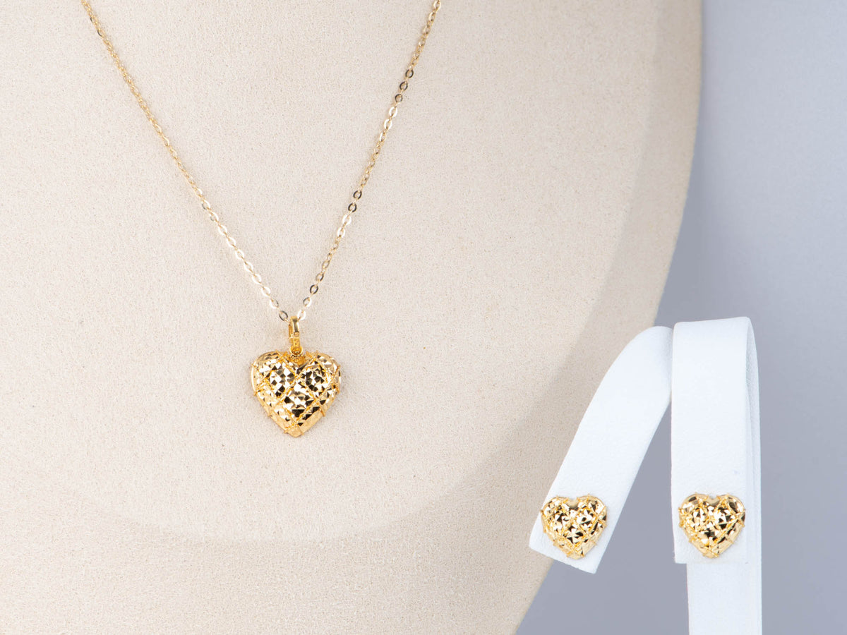 18K Gold Heart Shape Earrings with Solid Gold Ear Backs Sparkly Mirror Cut Love Language R3272 Aurora Designer