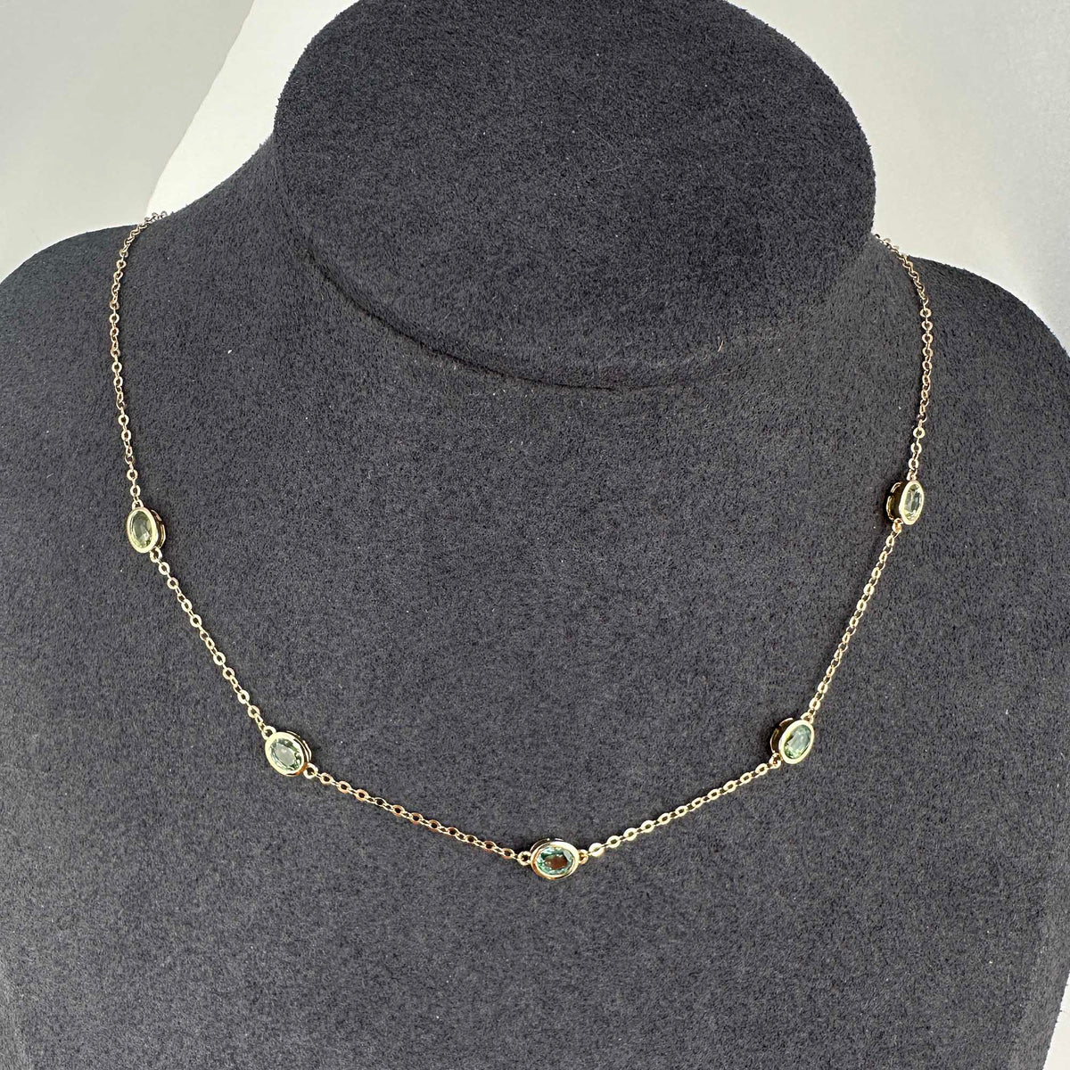 14K Gold Teal Blue Montana Sapphire Station Necklace Ombre Colorway Bezel Set R4746 Aurora Designer