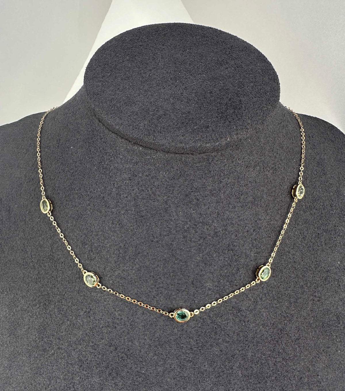 14K Gold Teal Blue Montana Sapphire Station Necklace Ombre Colorway Bezel Set R4746 Aurora Designer