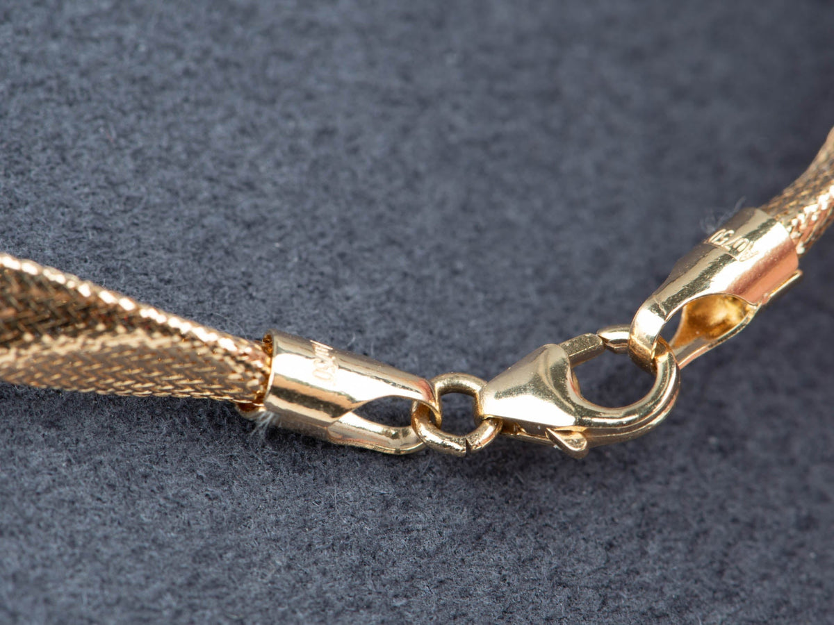 18K Gold 5.4mm Wide Woven Necklace Choker Wave Wavy Design Light Weight Soft Weave Layering R4747