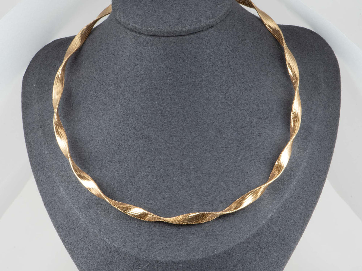 18K Gold 5.4mm Wide Woven Necklace Choker Wave Wavy Design Light Weight Soft Weave Layering R4747 Aurora Designer