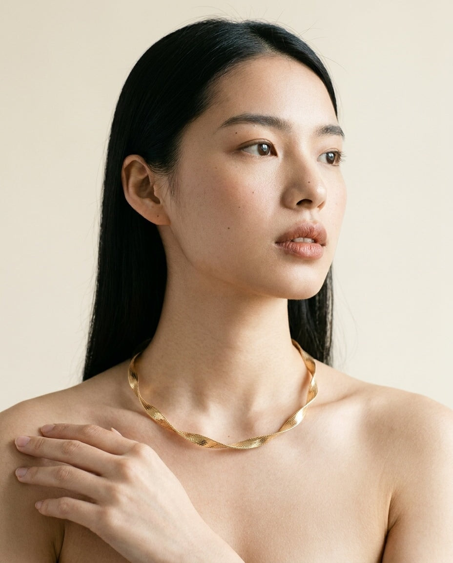 18K Gold 5.4mm Wide Woven Necklace Choker R4747 Aurora Designer