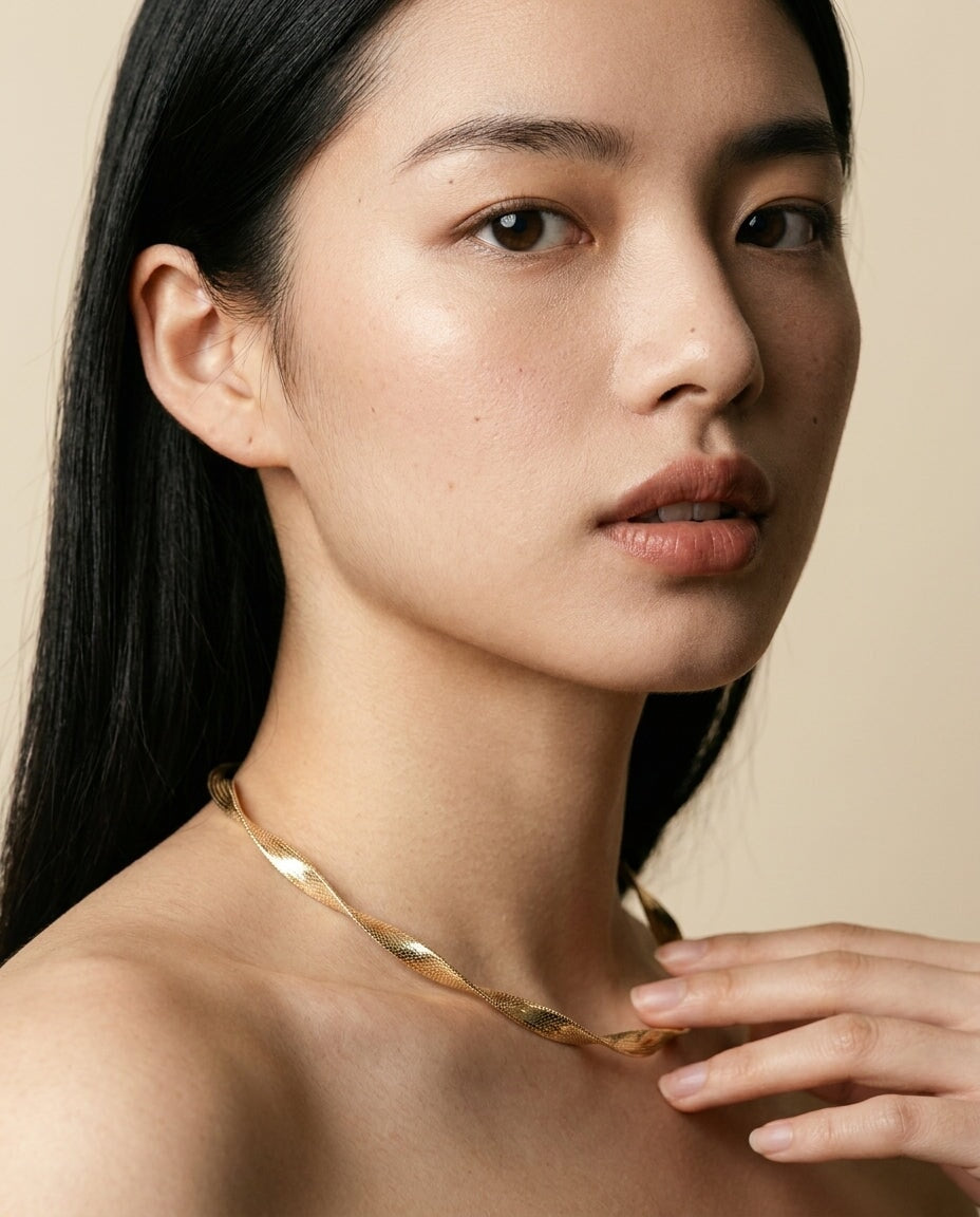 18K Gold 5.4mm Wide Woven Necklace Choker R4747 Aurora Designer