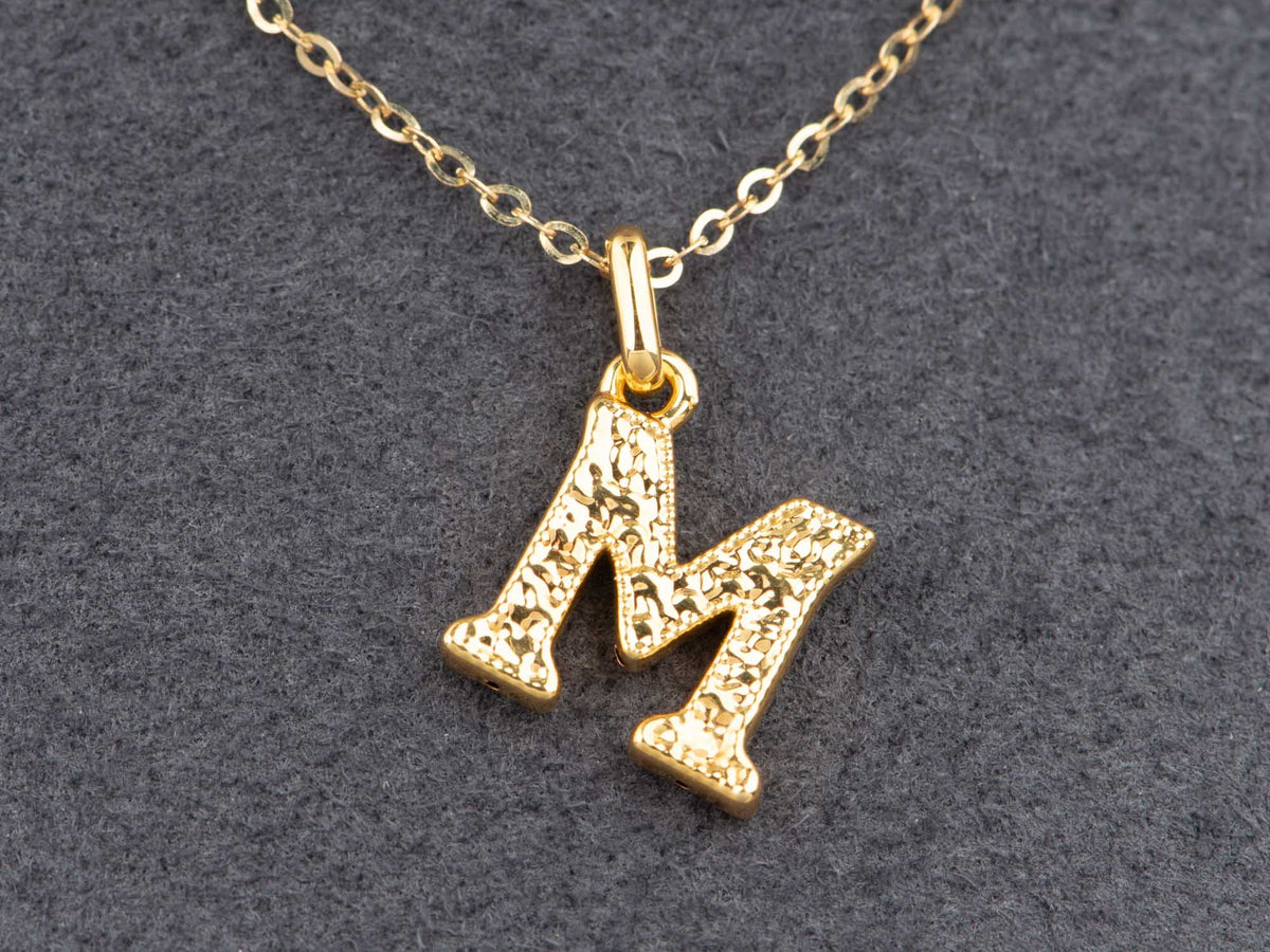 18K Gold Sparkle Texture Letter Alphabet Pendant Charm R4749