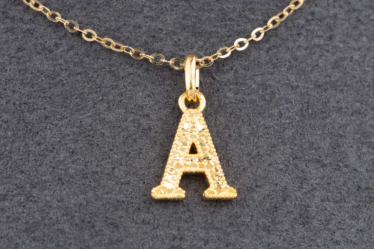 18K Gold Sparkle Texture Letter Alphabet Pendant Charm R4749