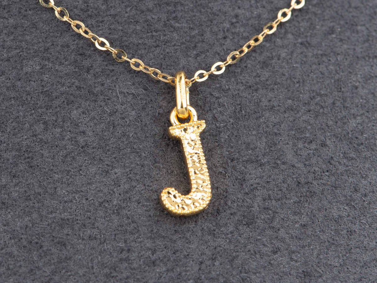 18K Gold Sparkle Texture Letter Alphabet Pendant Charm R4749