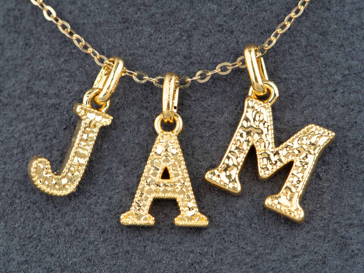 18K Gold Sparkle Texture Letter Alphabet Pendant Charm R4749