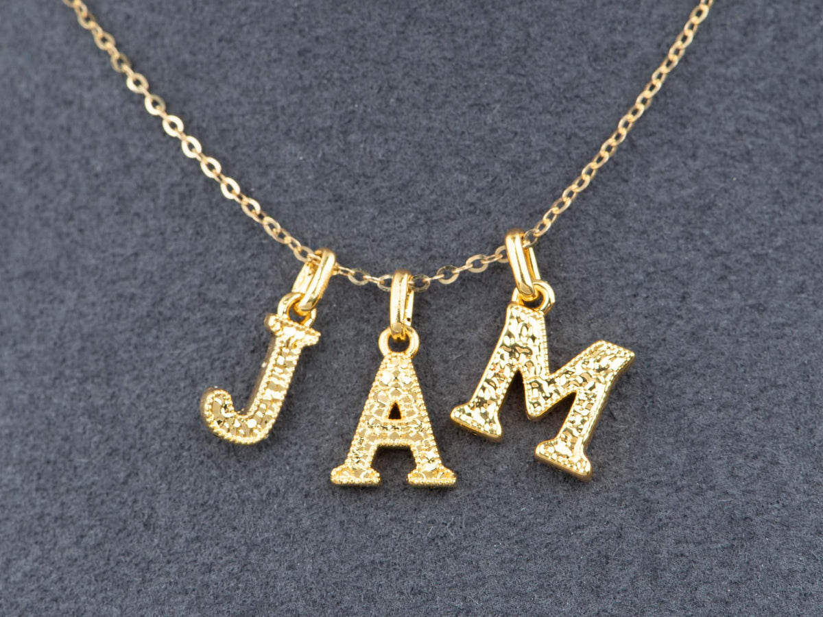 18K Gold Sparkle Texture Letter Alphabet Pendant Charm R4749