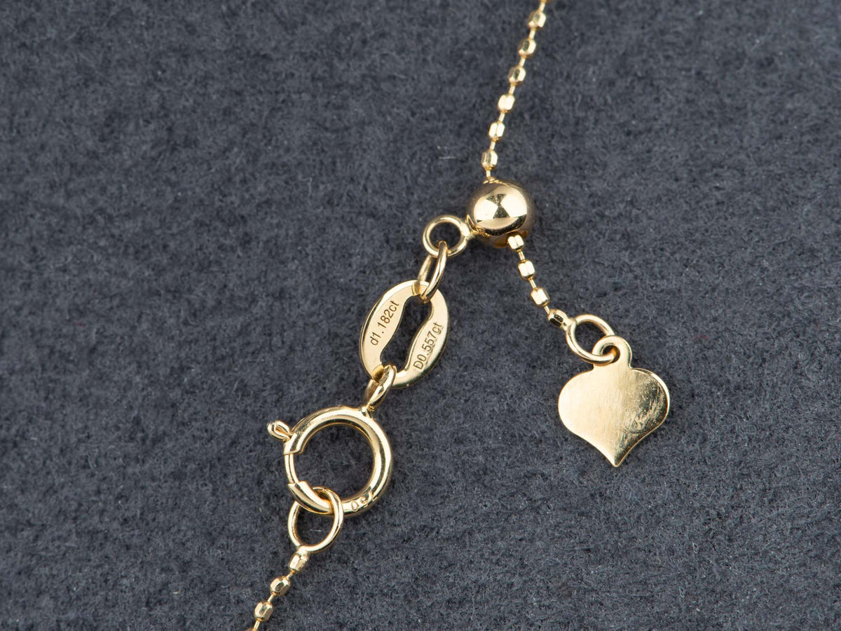 18K Gold Adjustable Necklace with 11pc Drilled Lab Diamond Dangling Shiny Sparkly Dainty Bead Chain Raindrop Collection R4750 Aurora Designer