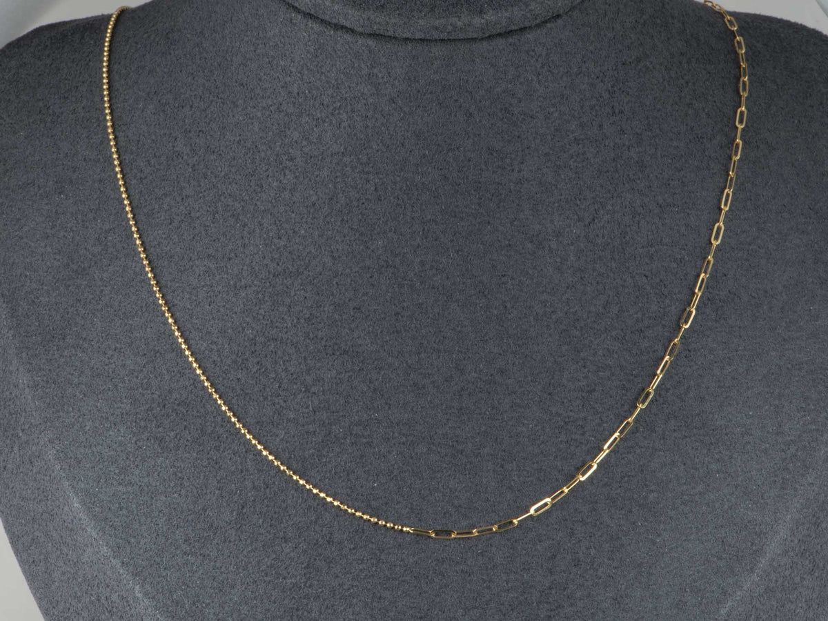18K Gold Mini Paperclip + Bead Chain Necklace | Two Necklaces in One Great for Layering R4751 Aurora Designer