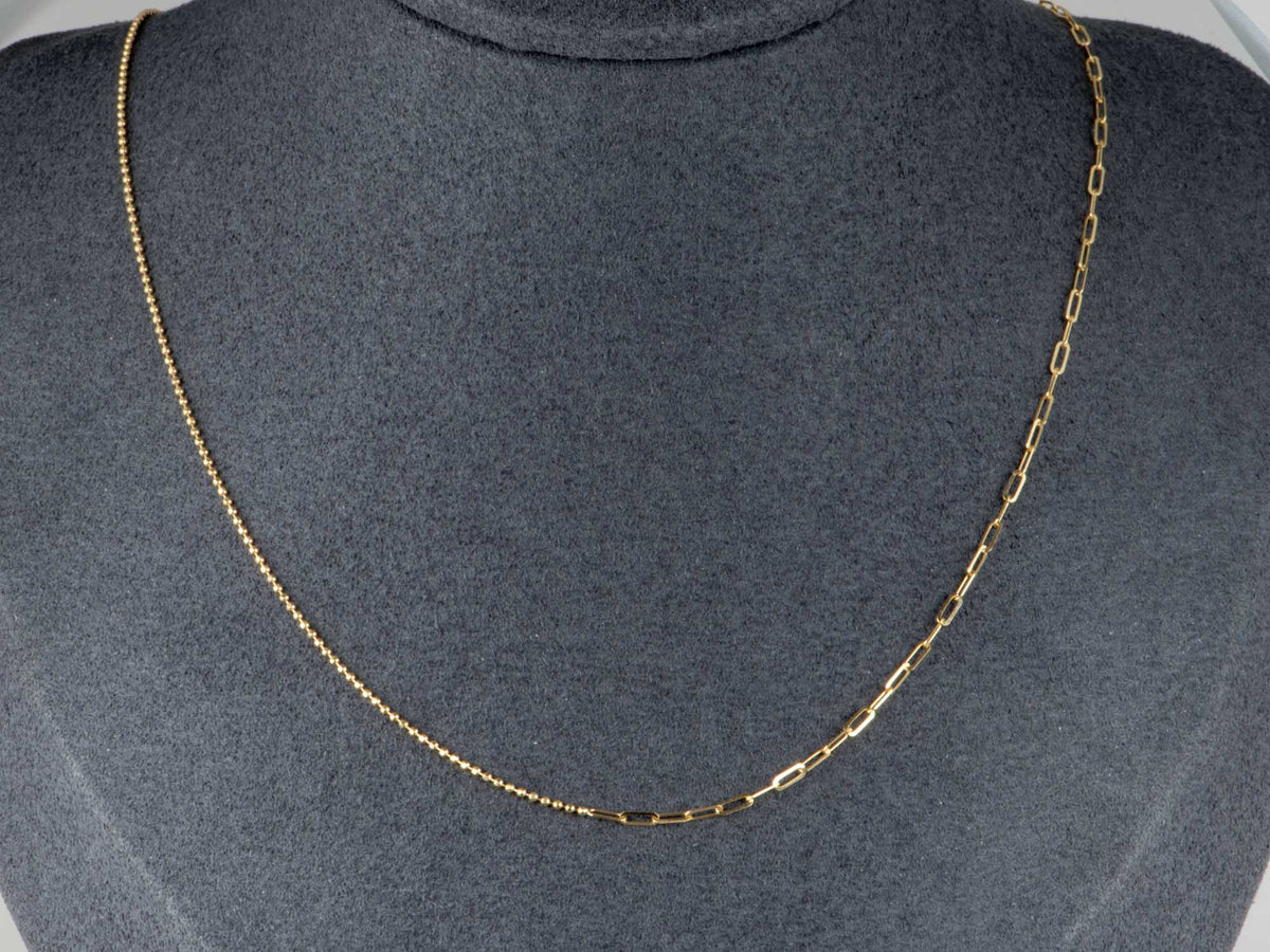 18K Gold Mini Paperclip + Bead Chain Necklace | Two Necklaces in One Great for Layering R4751 Aurora Designer