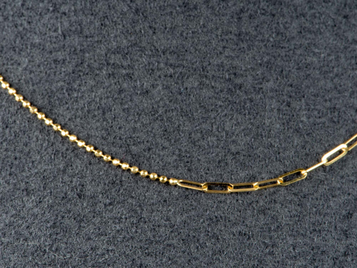 18K Gold Mini Paperclip + Bead Chain Necklace | Two Necklaces in One Great for Layering R4751 Aurora Designer