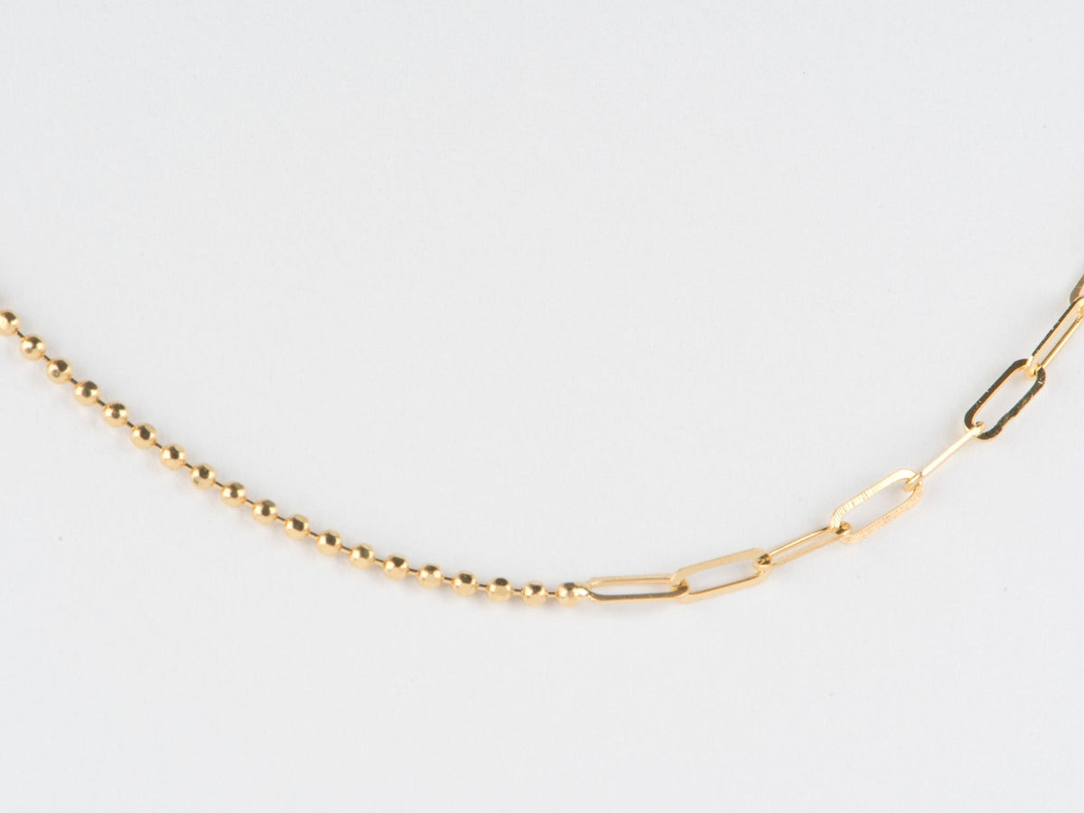 18K Gold Mini Paperclip + Bead Chain Necklace | Two Necklaces in One Great for Layering R4751 Aurora Designer