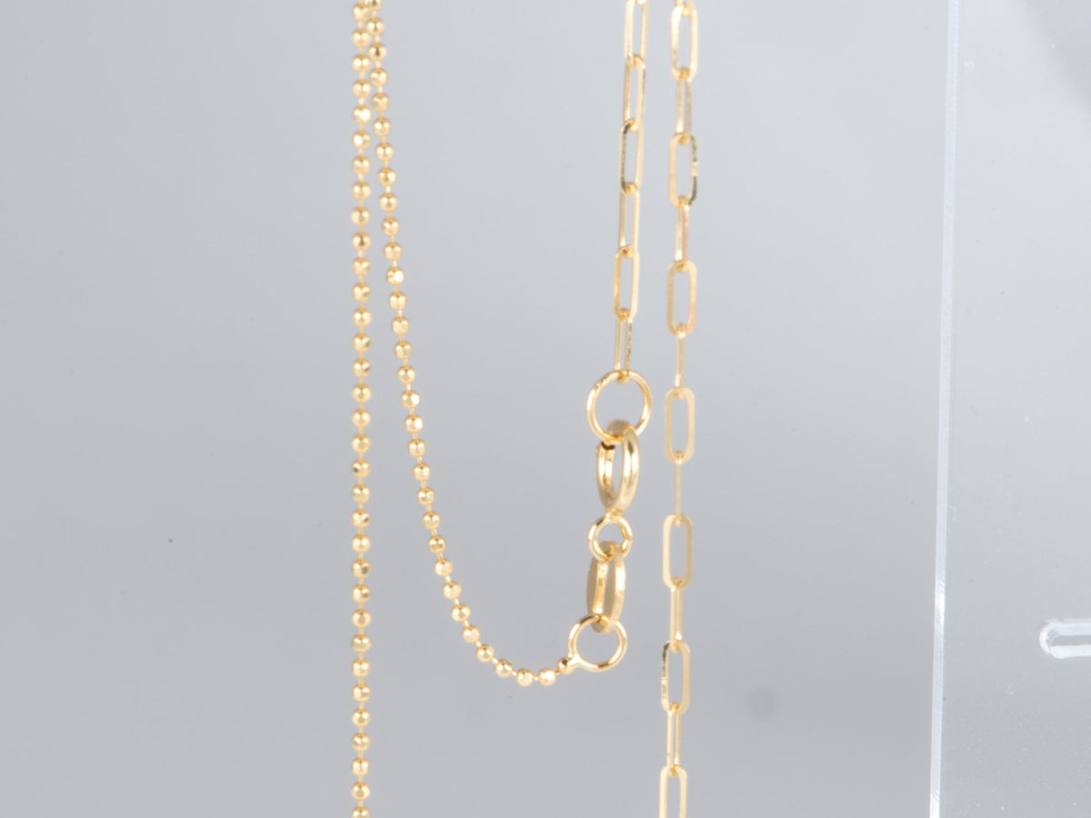 18K Gold Mini Paperclip + Bead Chain Necklace | Two Necklaces in One Great for Layering R4751 Aurora Designer