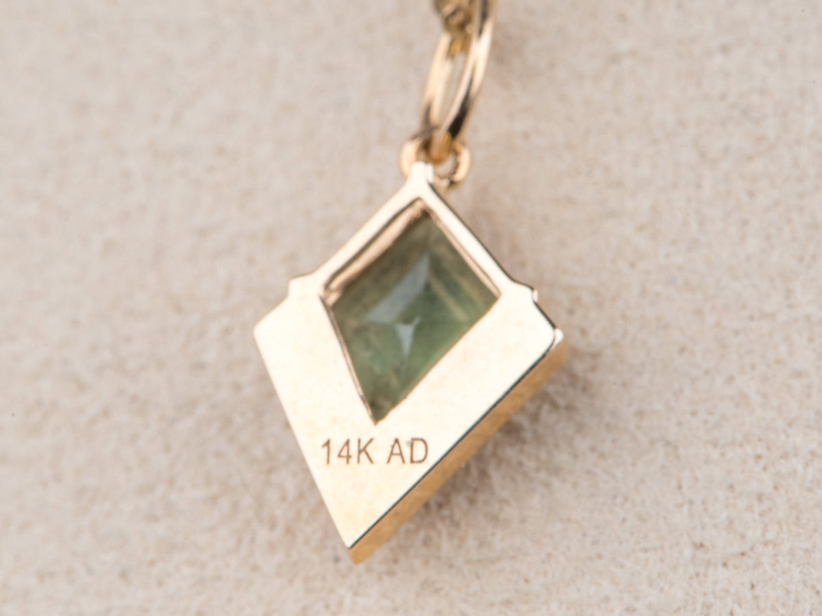 14K Gold Kite Shape Teal Sapphire Pendant with Diamond Halo for Necklace Unique Natural Gemstone Blue Green Mermaid Jewelry R4757 Aurora Designer