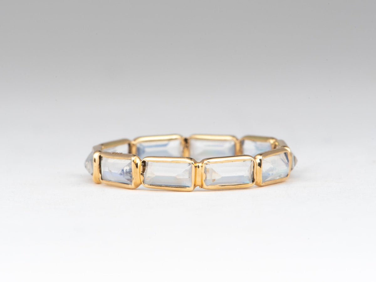 Rectangle Shape Rainbow Moonstone Wedding Band 14K Gold R5015 Aurora Designer