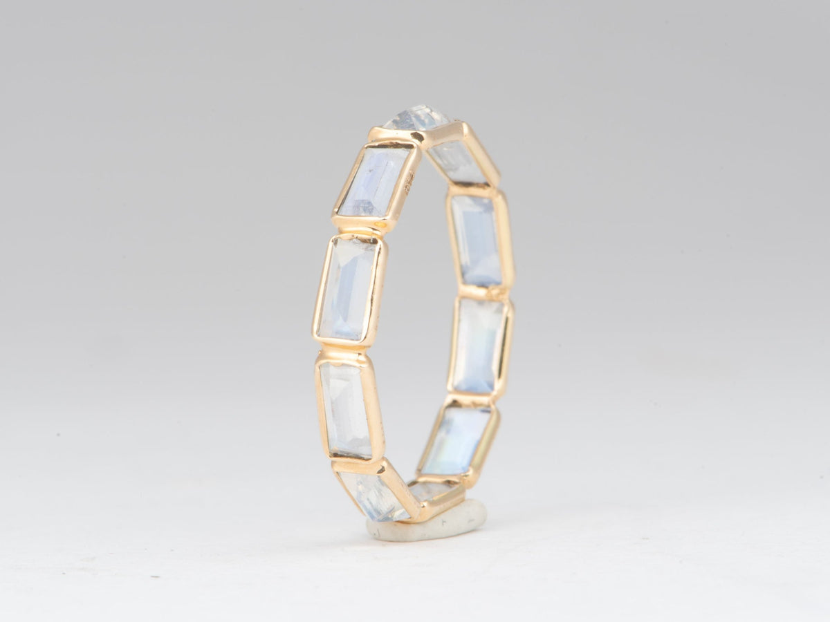 Rectangle Shape Rainbow Moonstone Wedding Band 14K Gold R5015 Aurora Designer